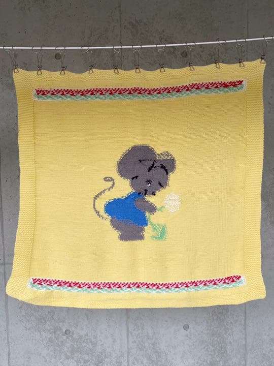 古着 ビンテージ 70s ネズミ グラニー ブランケット キャンプ ラグ