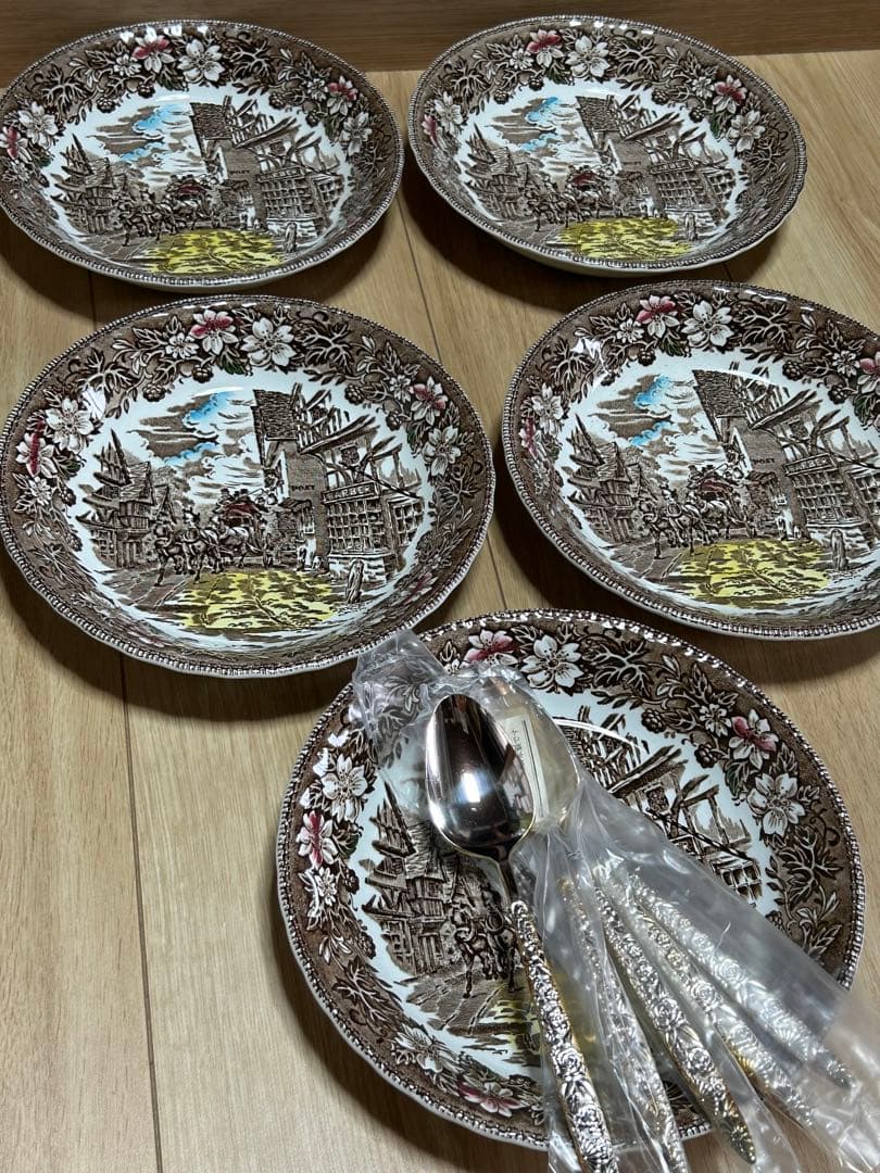 Tudor Wareコーチングタバーン セット5絵皿
