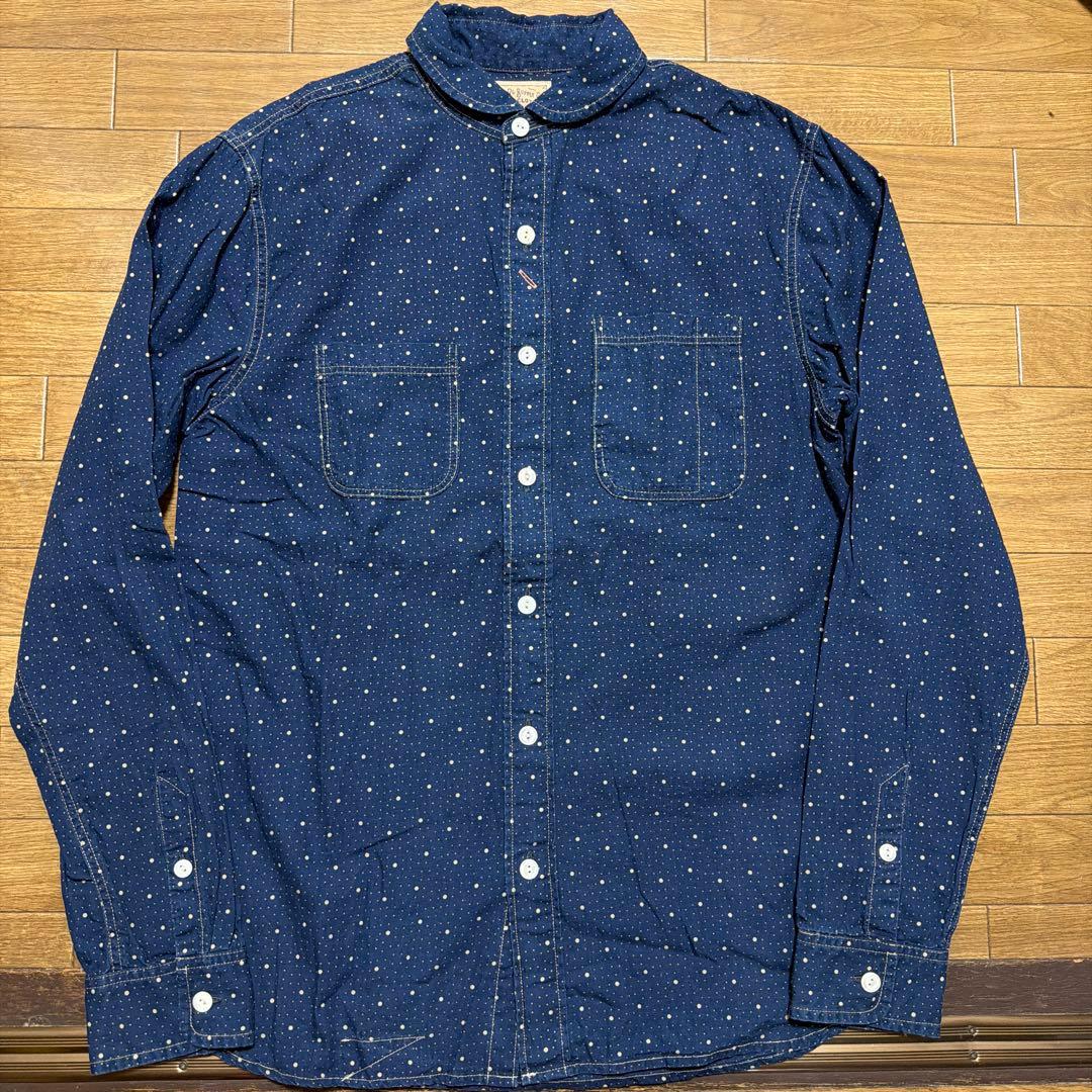 ダブルアールエル　インディゴ　ドットシャツ　S