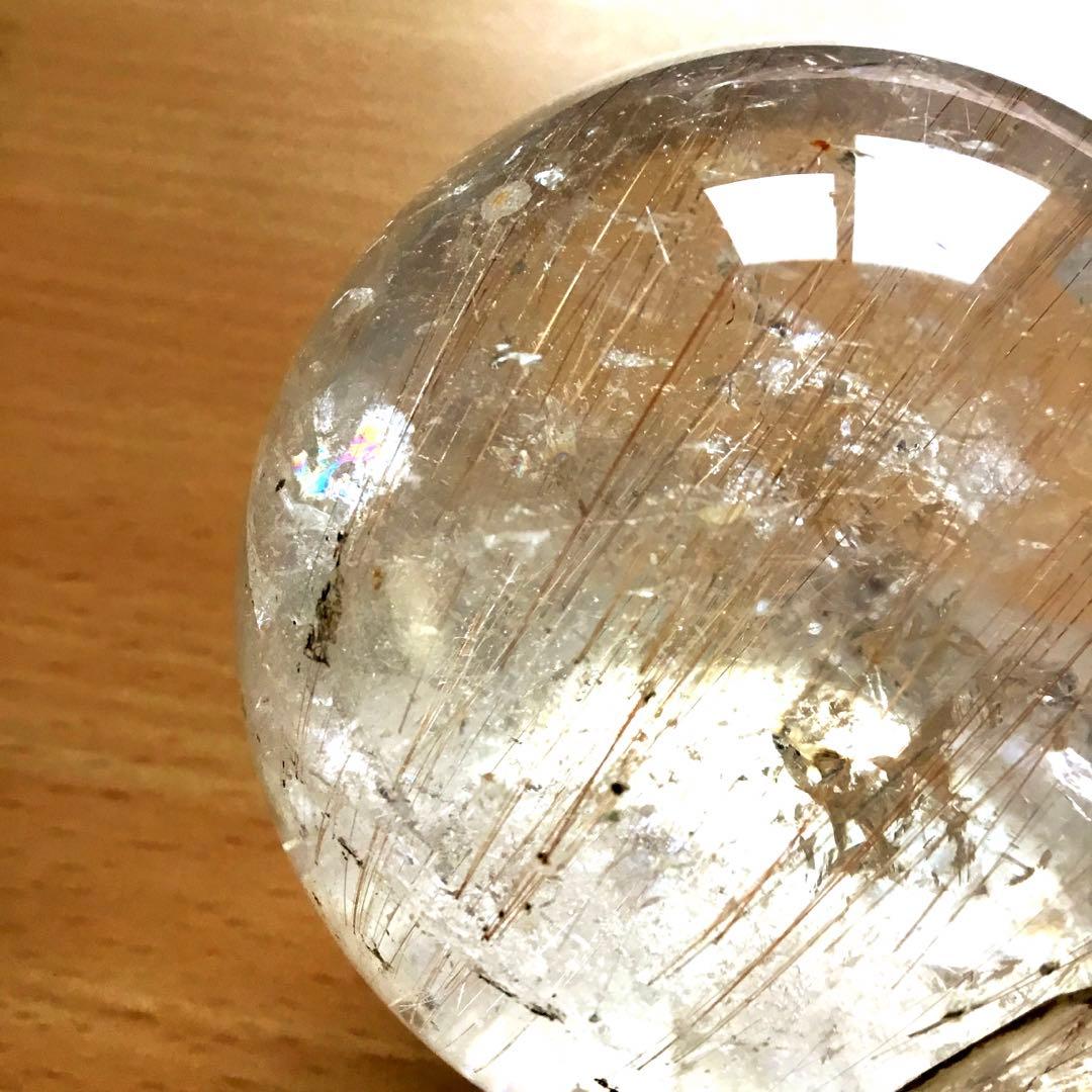 大きめルチルクォーツ丸玉　スフィア原石　天然針水晶　パワーストーン　置物