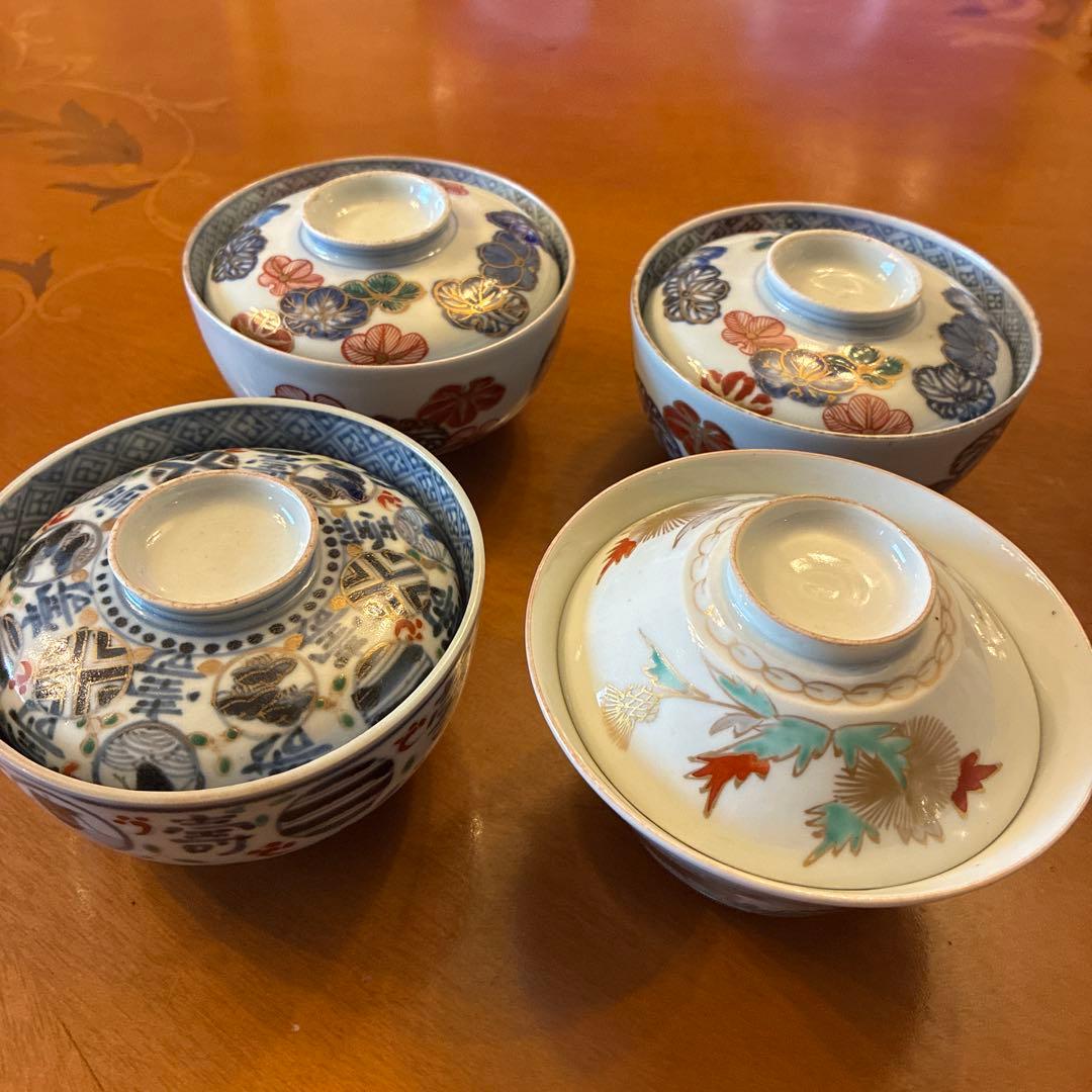 古伊万里　蓋付茶碗　4客