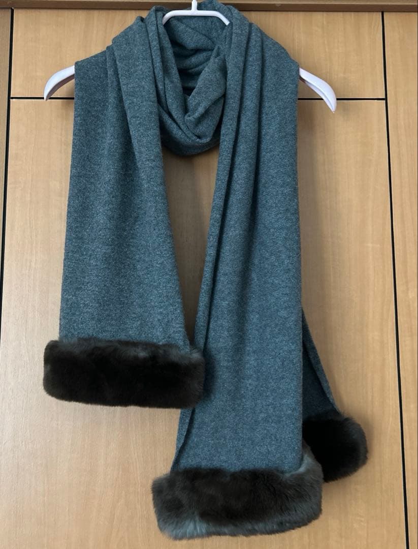 カシミヤ100ストール グレー レッキスファー ニット ロング45,000円相当