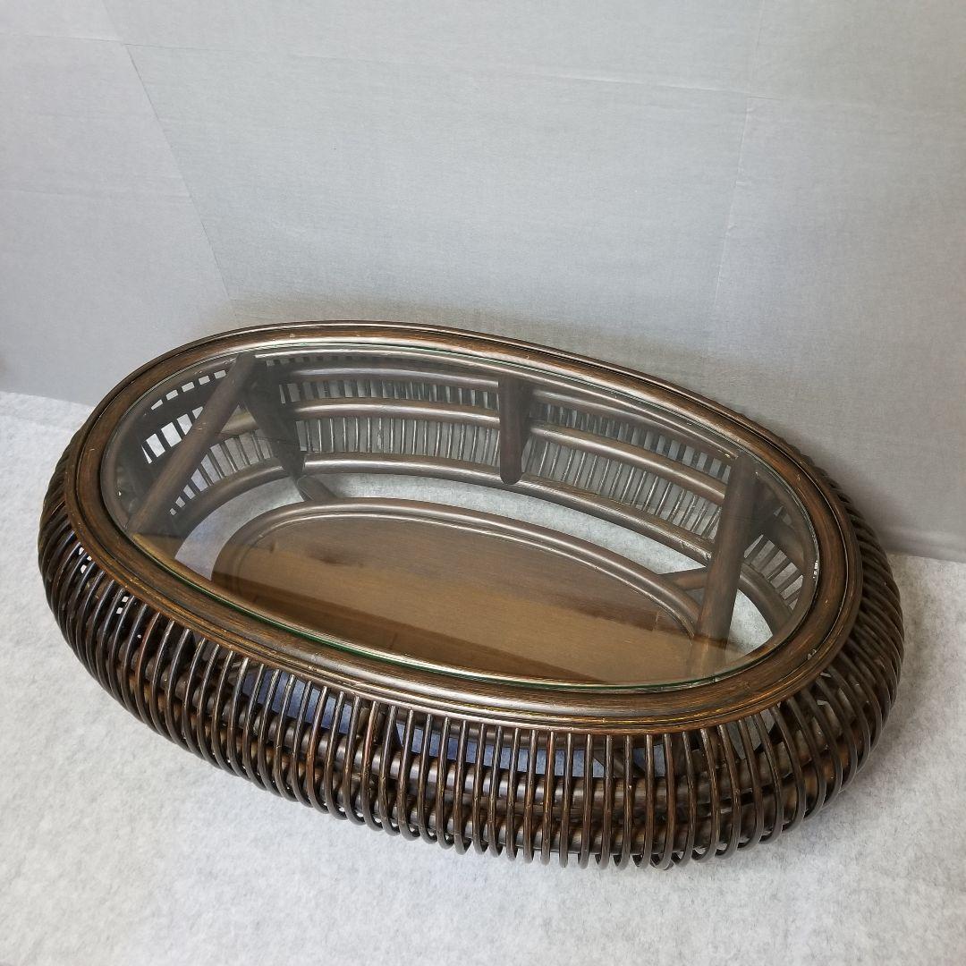 ラタン ガラス ローテーブル センターテーブル 楕円