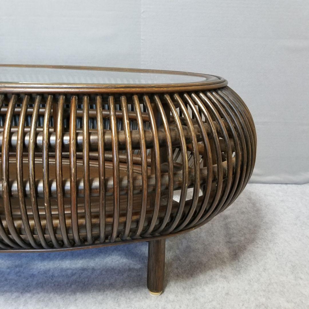 ラタン ガラス ローテーブル センターテーブル 楕円