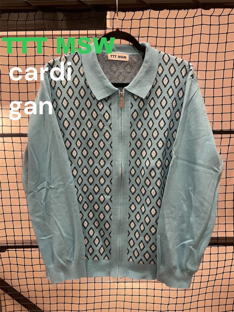 TTT MSW 水色 ダイヤモンドパターン カーディガン