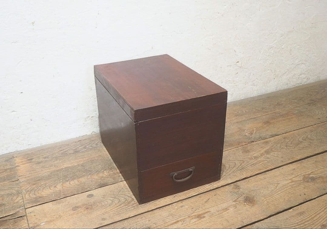 1358 蓋付のレトロな木箱　収納棚　引き出し　ケース　古家具　アンティーク