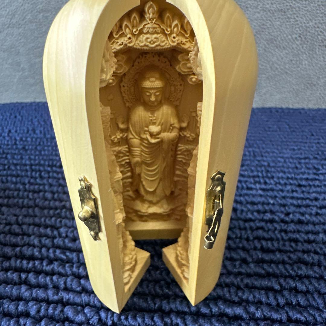 開運 阿弥陀三尊 三開仏 天然木