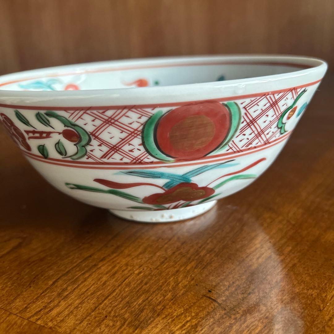 120◆九谷焼　呉須赤絵　中鉢　花鳥画　赤絵鉢18cm