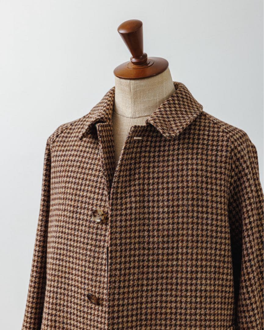 BEAMS F HARRIS TWEEDハウンドトゥース ラグランスリーブコート