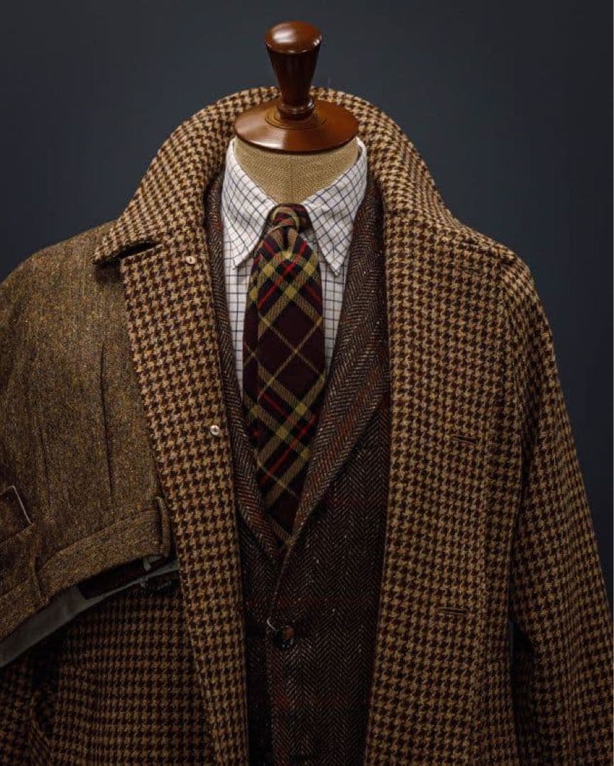 BEAMS F HARRIS TWEEDハウンドトゥース ラグランスリーブコート