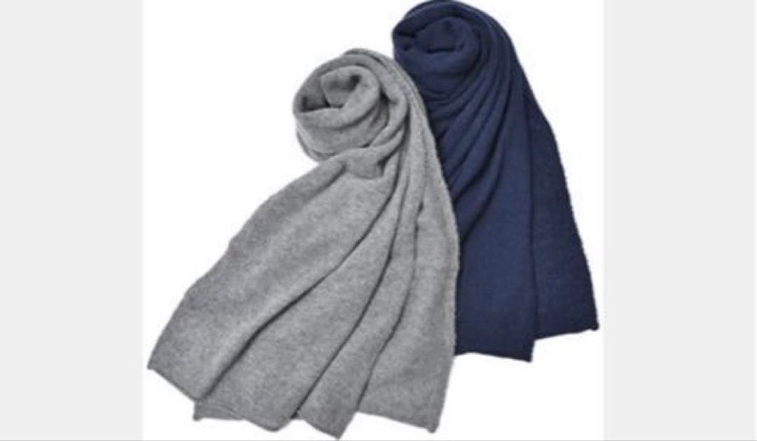 美品 ザノーネ 大判カシミヤ100%マフラー ストール 紺