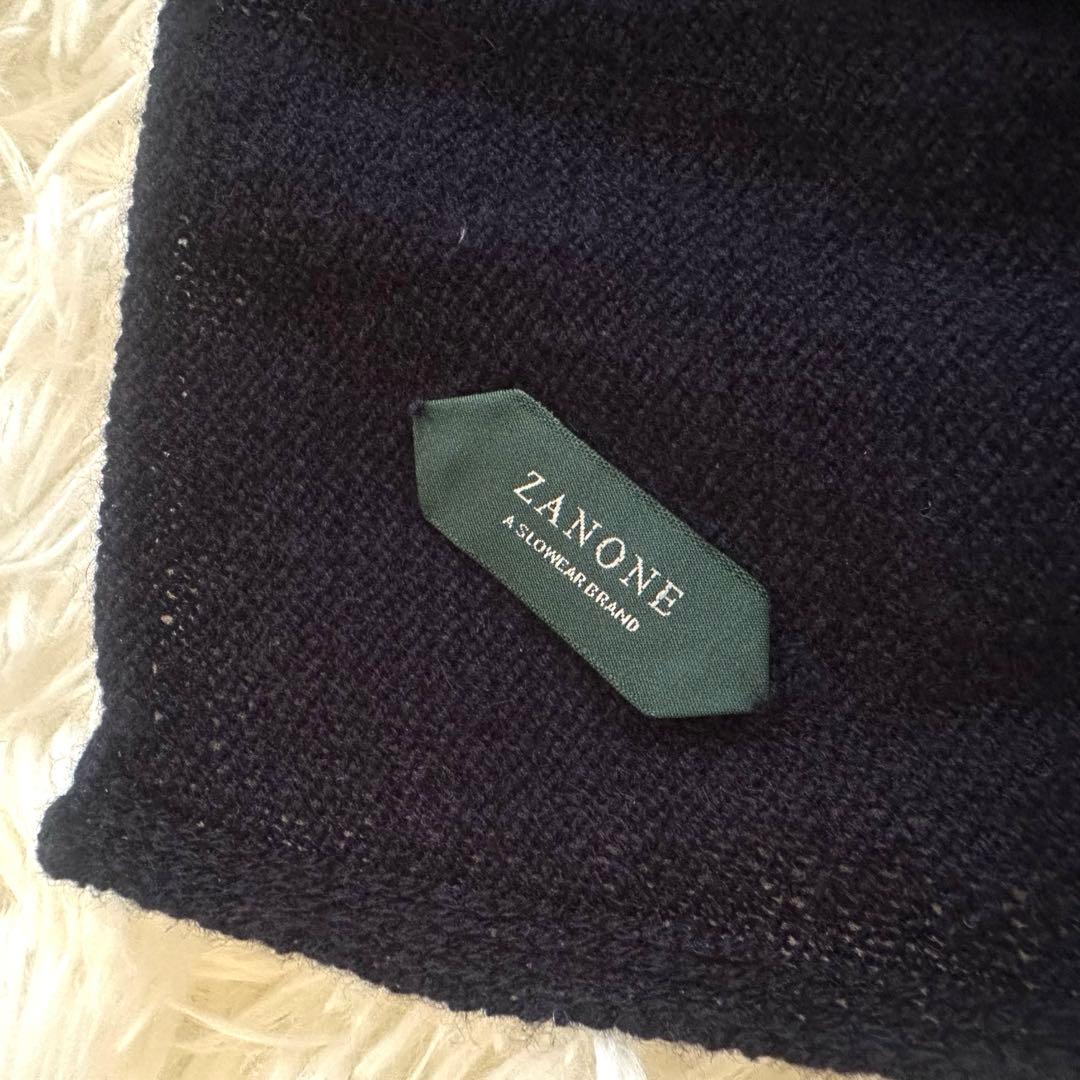 美品 ザノーネ 大判カシミヤ100%マフラー ストール 紺