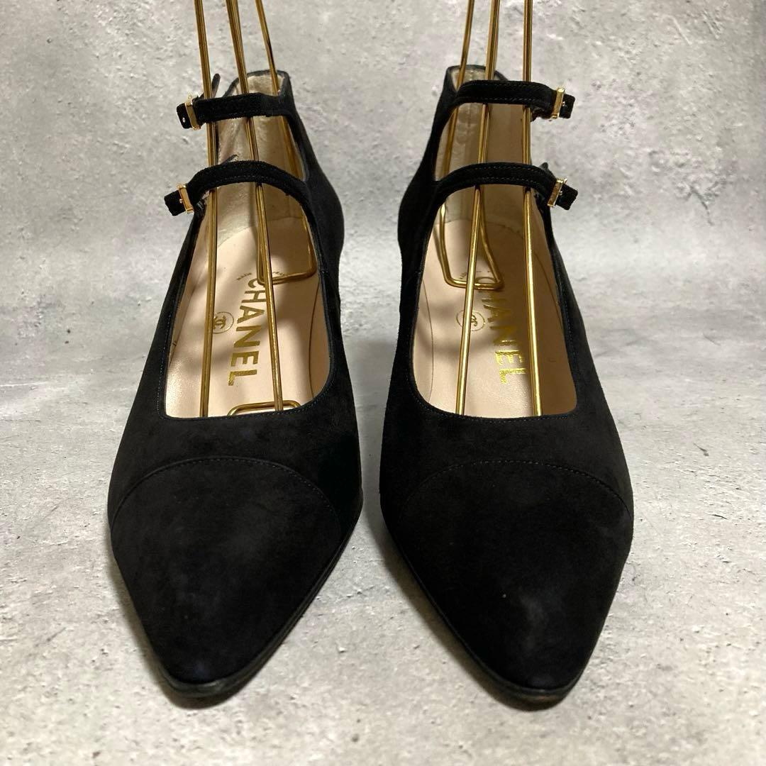 美品　シャネル　CHANEL （37） ダブルストラップ　パンプス　スウェード