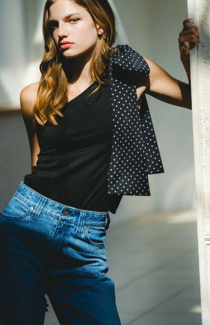 shellerシェリエone shoulder ribbon tops