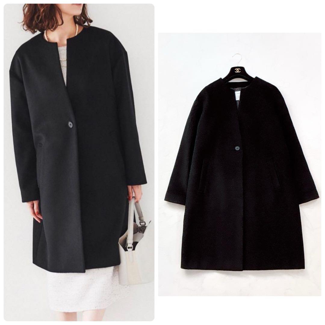 【UNTITLED】定価5.3万　プレミアム　カシミヤ　ノーカラーコート　黒　4