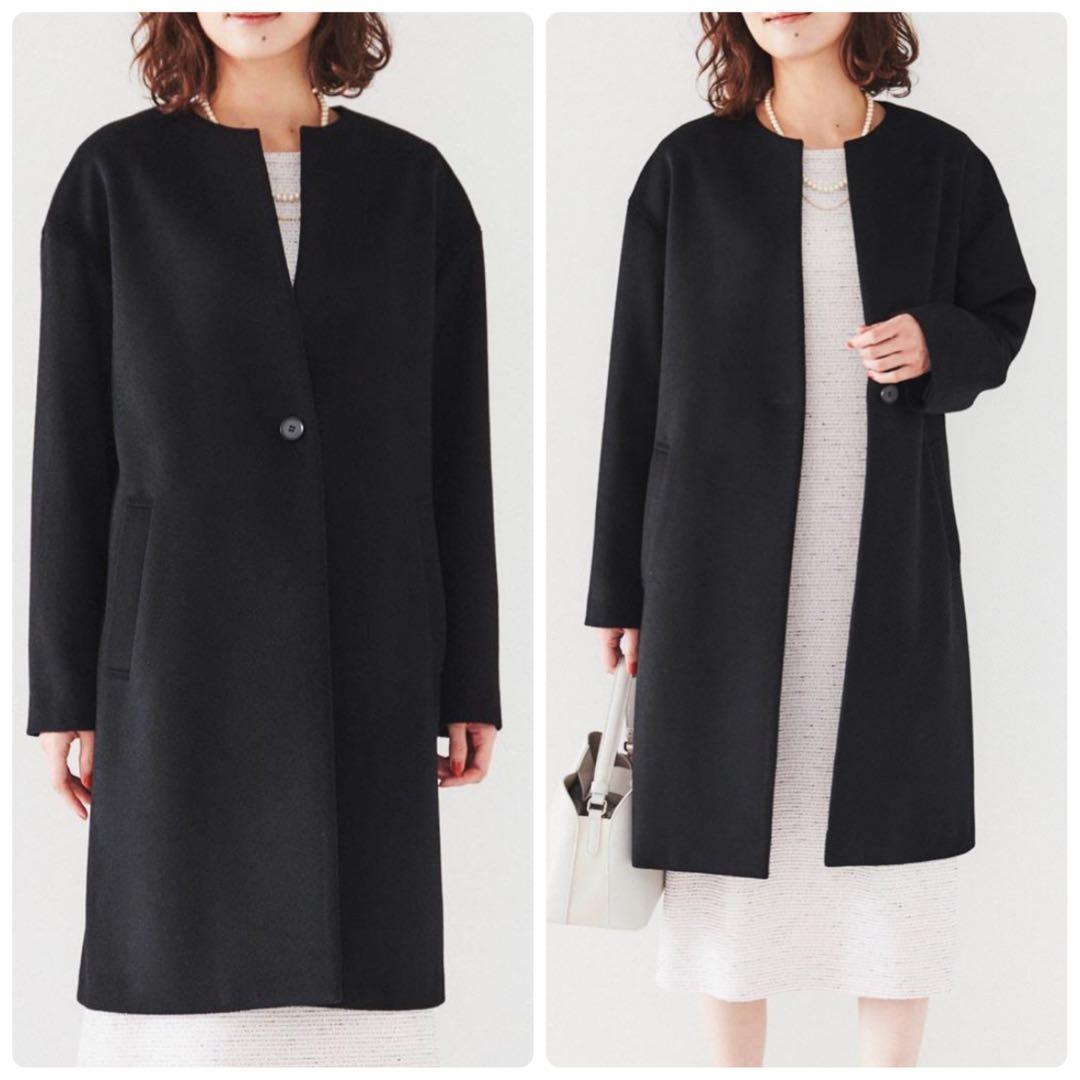 【UNTITLED】定価5.3万　プレミアム　カシミヤ　ノーカラーコート　黒　4