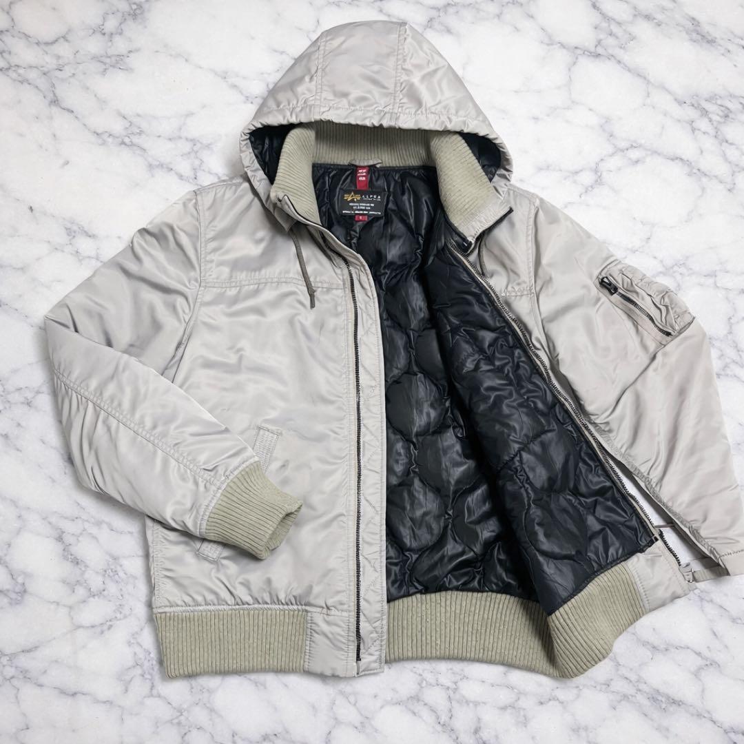 Alpha Industries フーデットリブジャケット　シルバー　L 美品