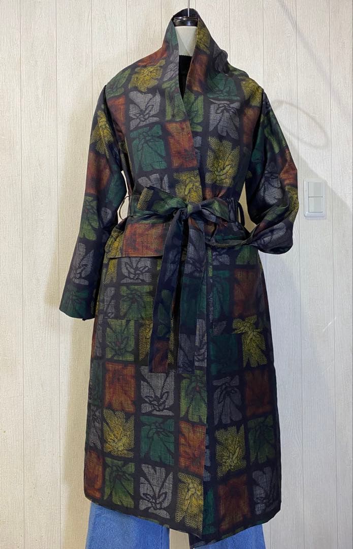 真綿紬 ショールカラー ロングコート