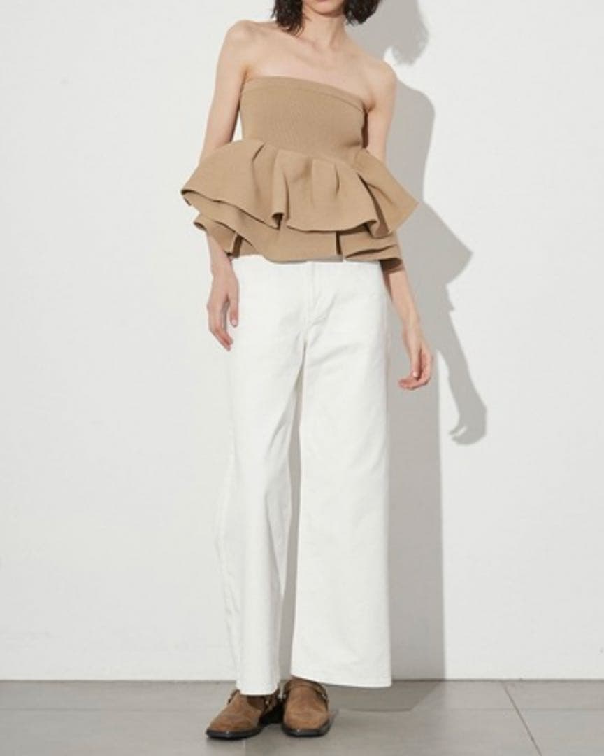 styling/ ラッフルニットベアトップ ベージュ