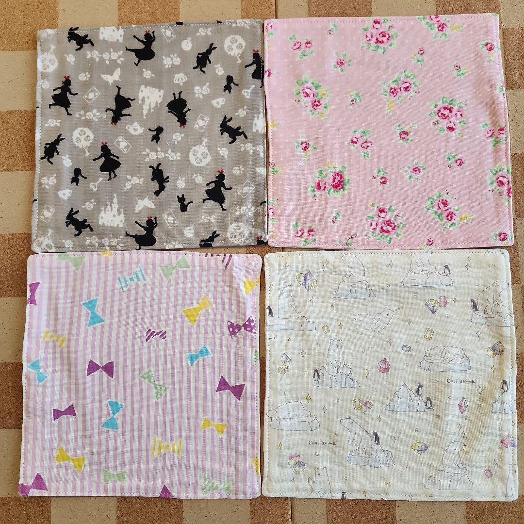 ガーゼハンカチ545 ハンドメイド しろくま りぼん アリス
