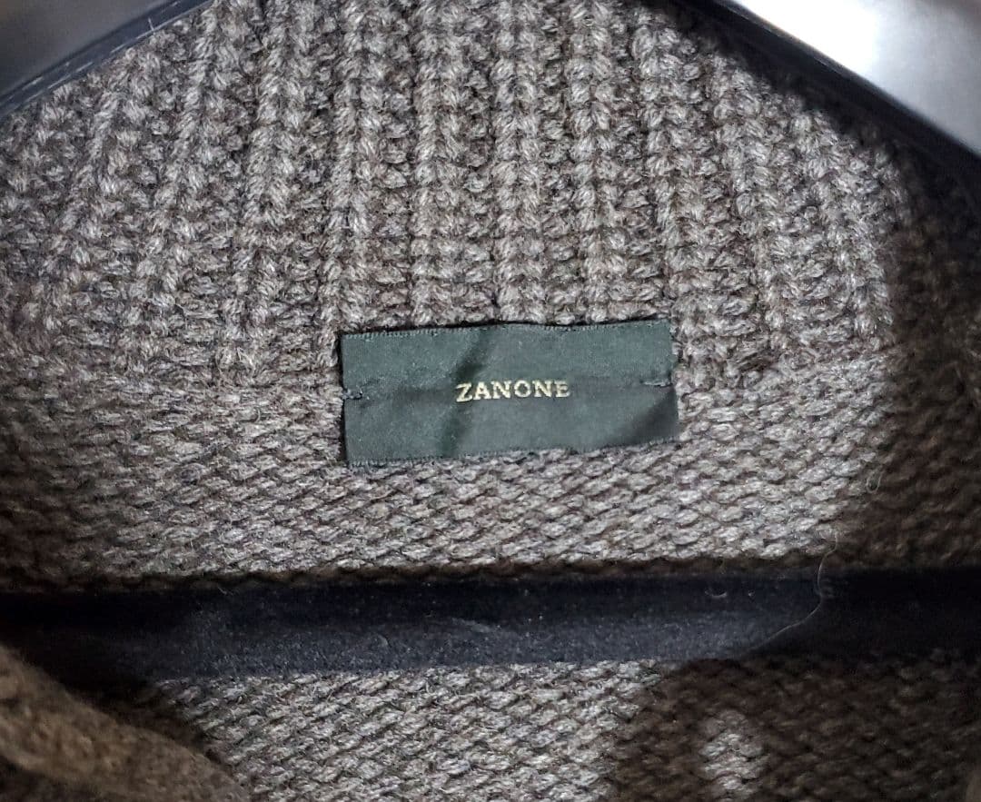 ザノーネ　襟付きカーディガン　ウール　ヤク　チャコールブラウン　48