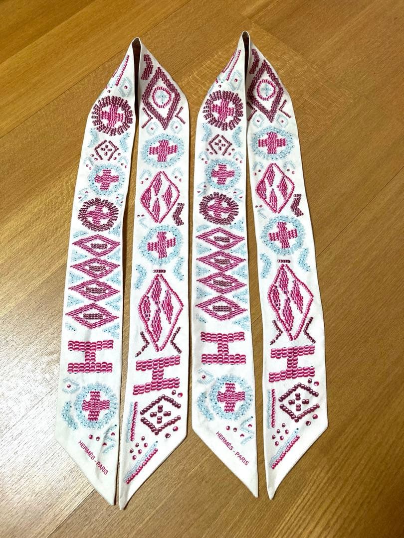 HERMES ツイリー　2本組　白系