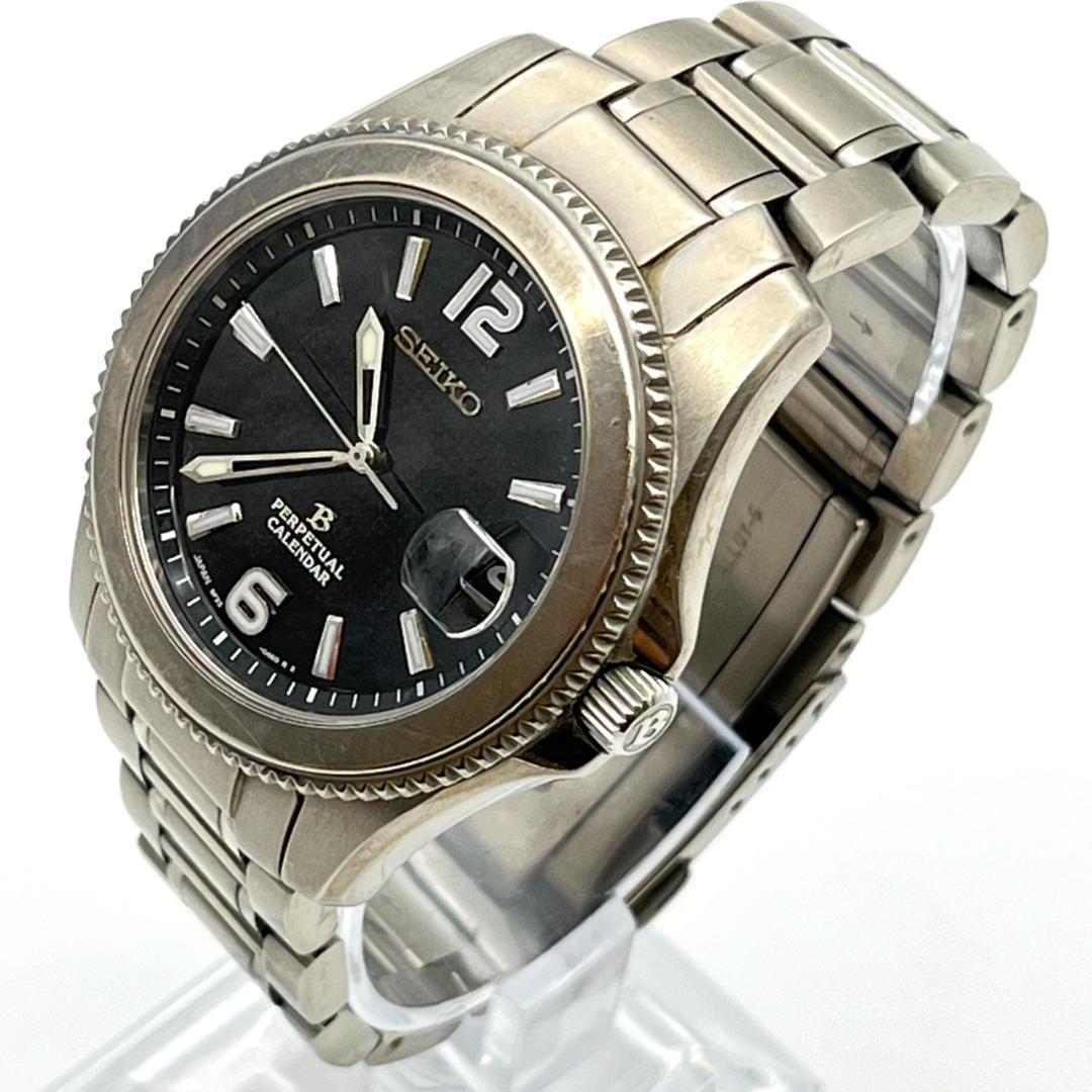 セイコー 腕時計 パーペチュアル 新品電池交換済 チタン ラウンド ブラック文字