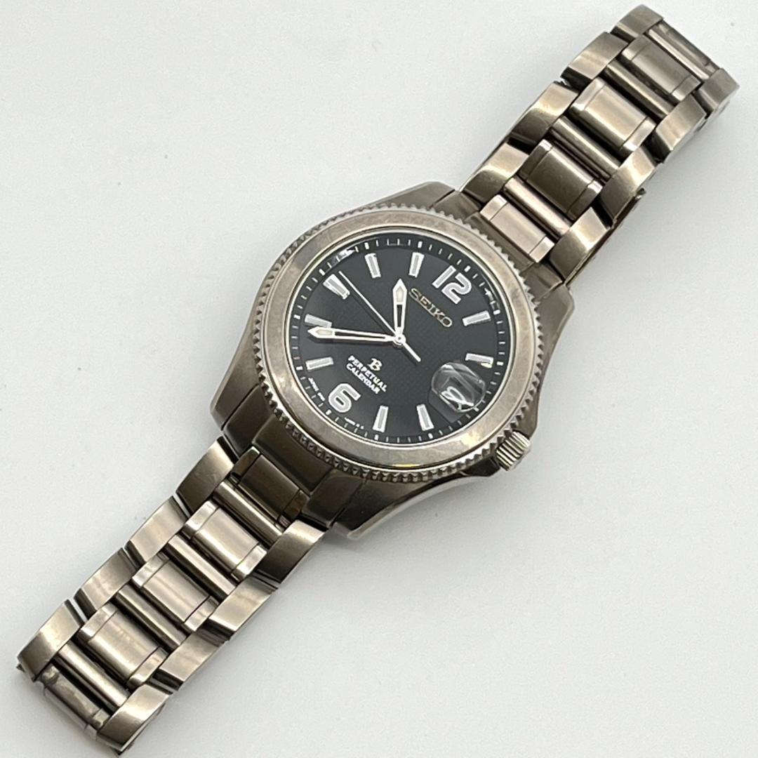 セイコー 腕時計 パーペチュアル 新品電池交換済 チタン ラウンド ブラック文字