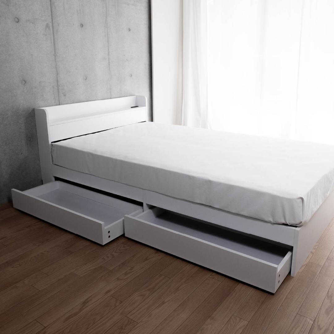 ダブル ベッドフレー ム 単品 収納 コンセント付 新品送料込 最短翌日着