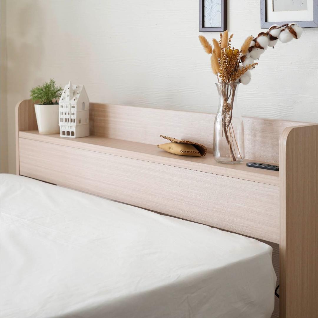 ダブル ベッドフレー ム 単品 収納 コンセント付 新品送料込 最短翌日着