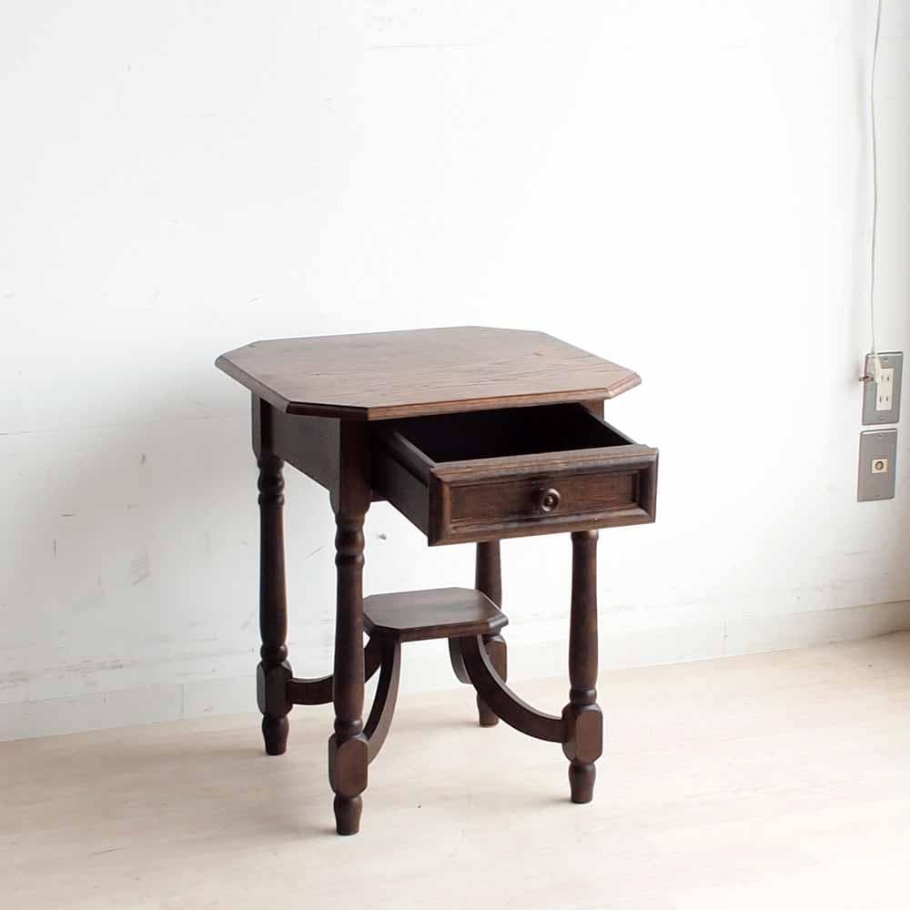 アンティーク オーク材 サイドテーブル 引出付き ZR24199