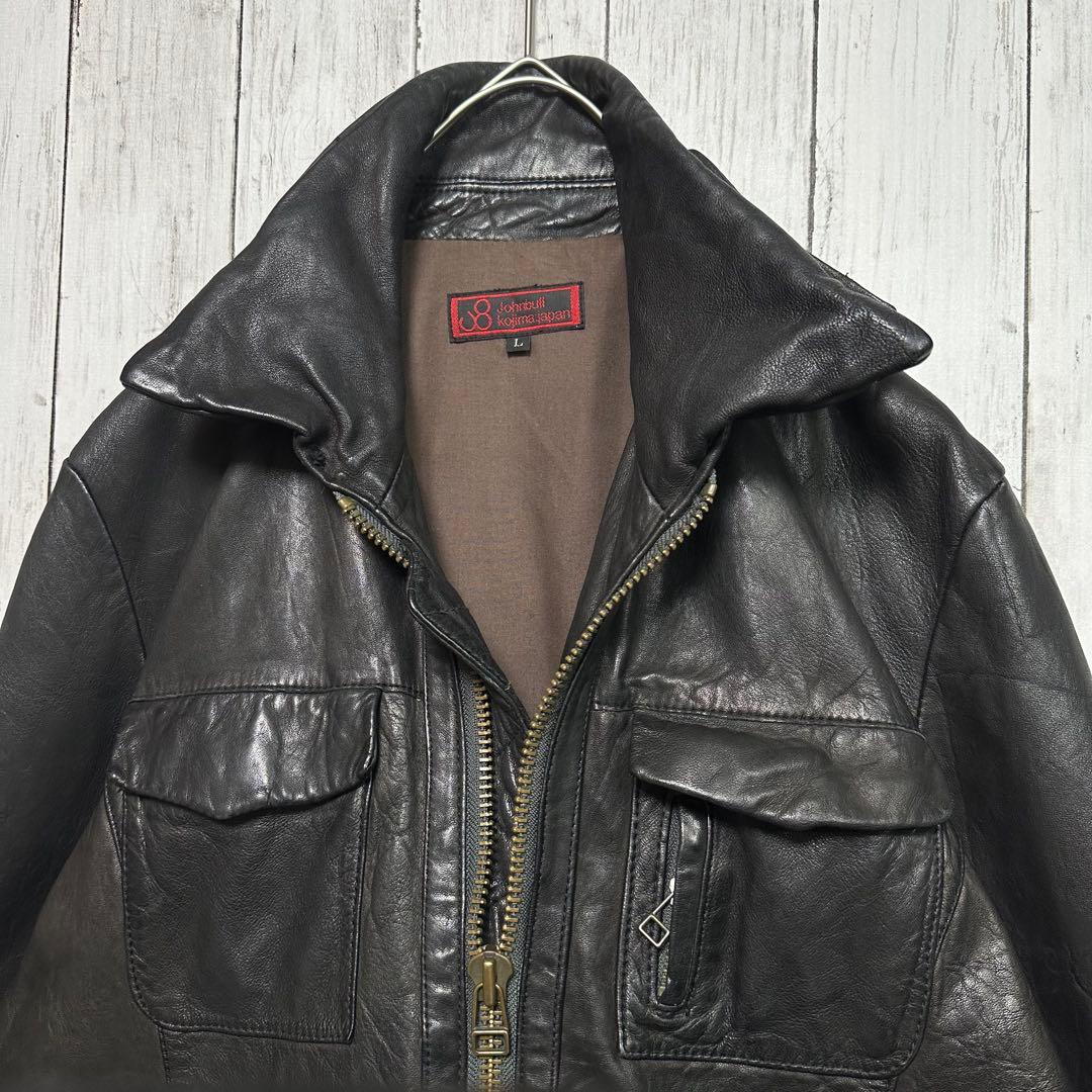 【Johnbull】本革☆シープスキン☆ライダースジャケット　ブラック　L 羊革