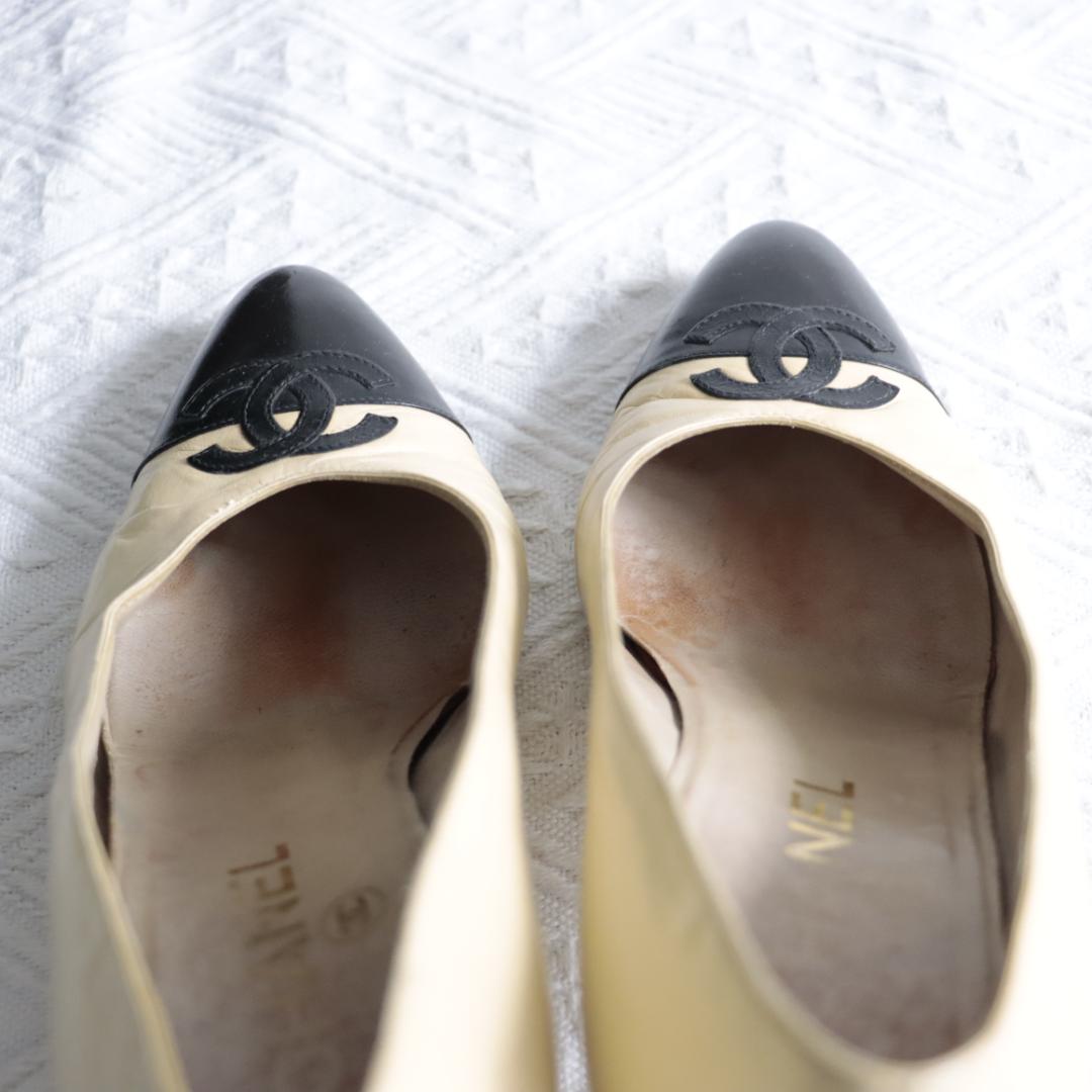CHANEL　シャネル　ココマーク　バイカラー　パンプス　ハイヒール