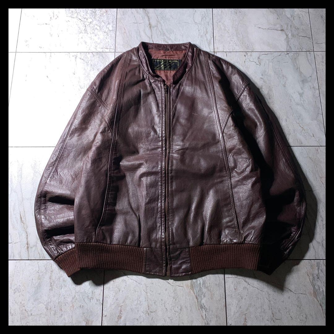 ビンテージ 古着 短丈 レザー ボンバー フライトジャケット 赤茶色