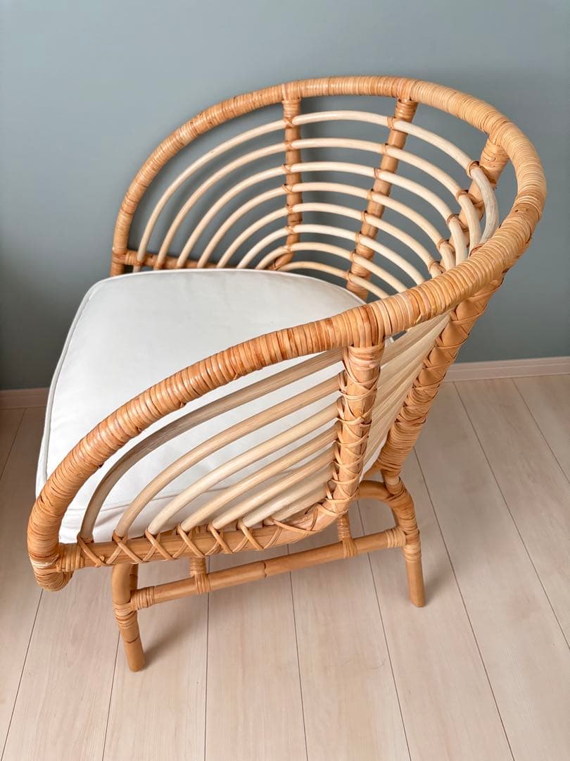 【美品】IKEA BUSKBO ブスクボー　チェア　籐　クッション
