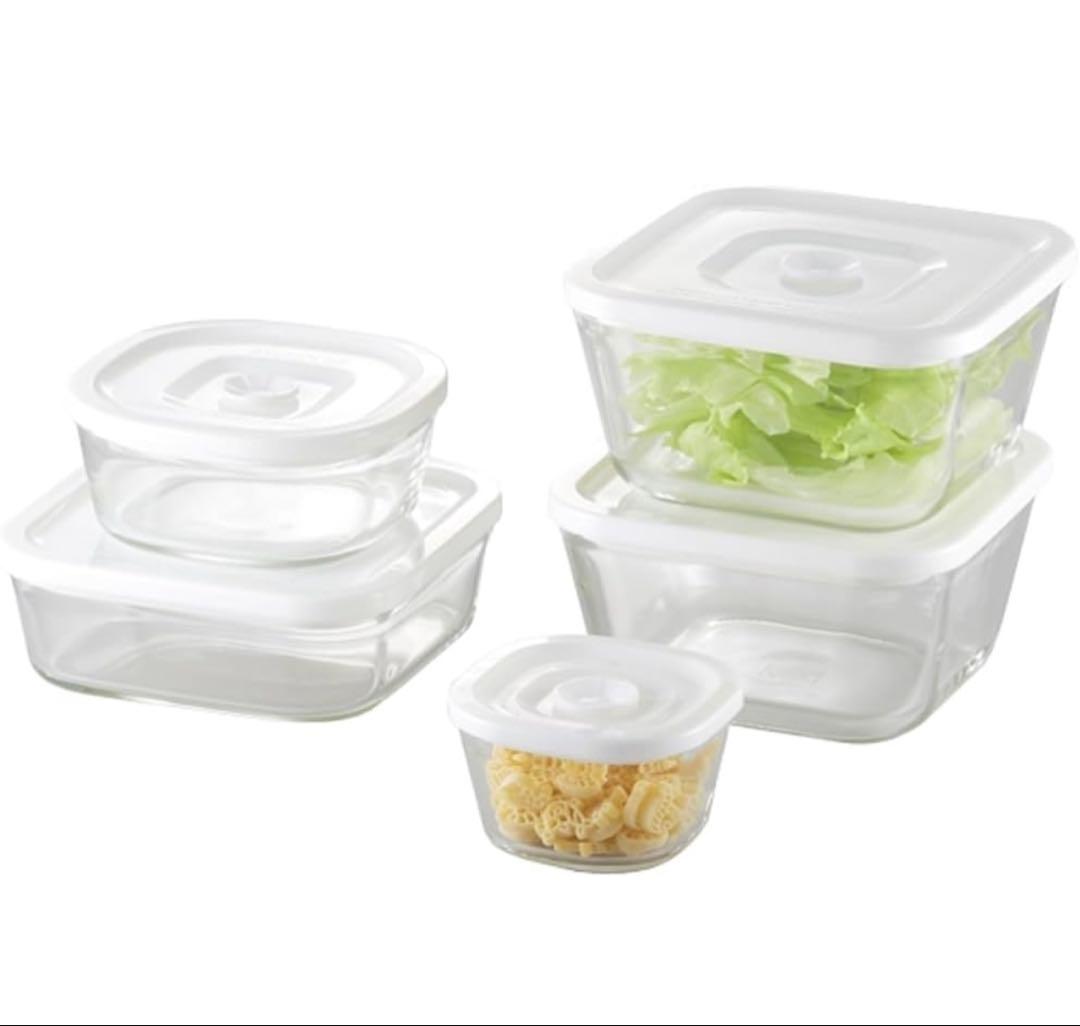 くりぼう【新品未使用】iwaki 耐熱ガラス 密閉容器 角型 5点セット