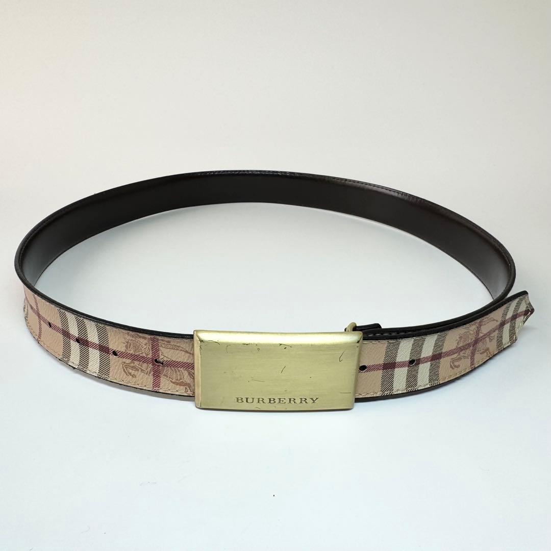 BURBERRY　ベルト　ノバチェック　シャドーホース　ゴールド金具　レザー