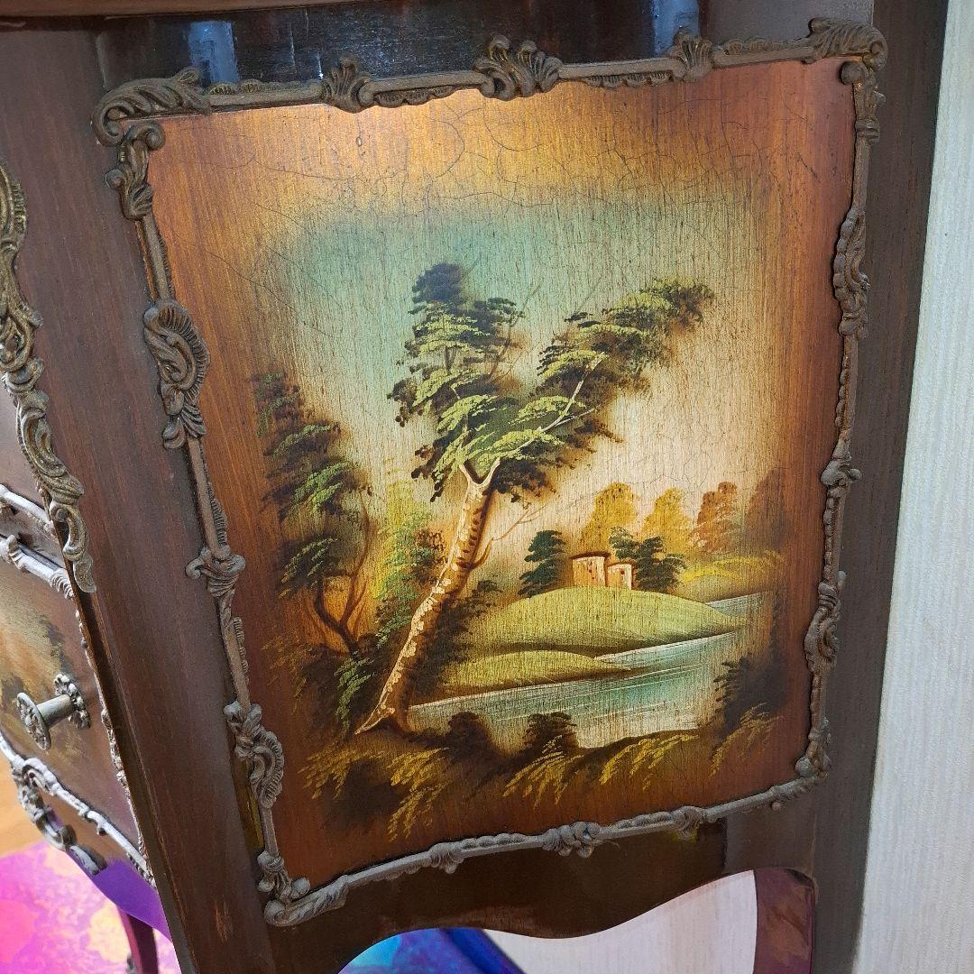 アンティーク※MarioColciagoサイドテーブル 手描き絵画付きイタリア製