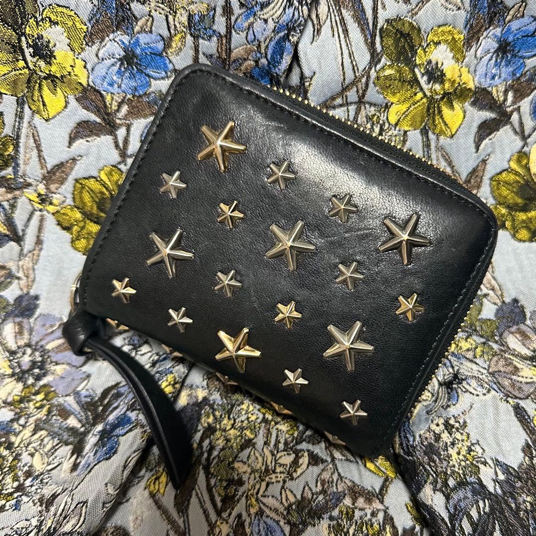 JIMMY CHOO ブラック 二つ折り財布 星型スタッズ