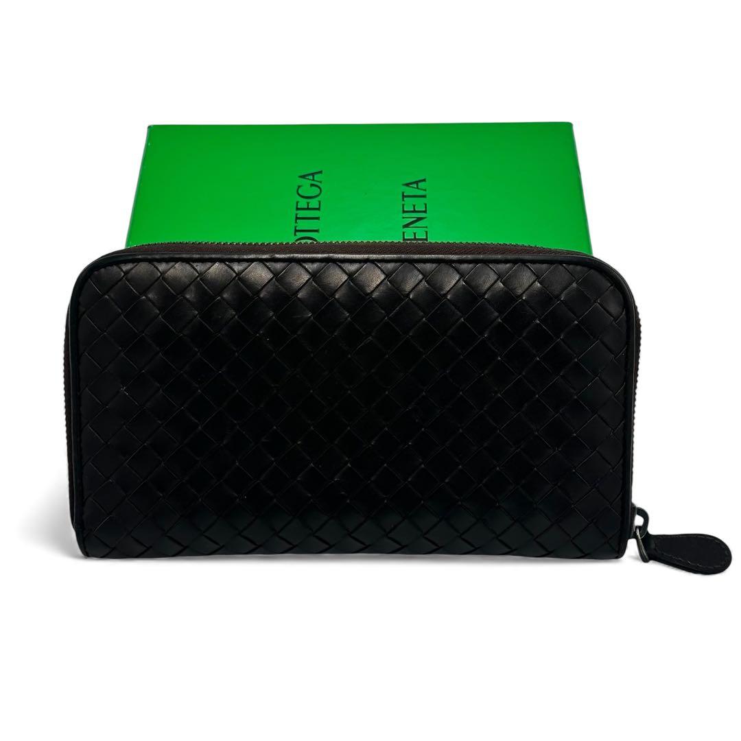 【美品】ボッテガヴェネタ 長財布 イントレチャート ラウンドファスナー ブラウン