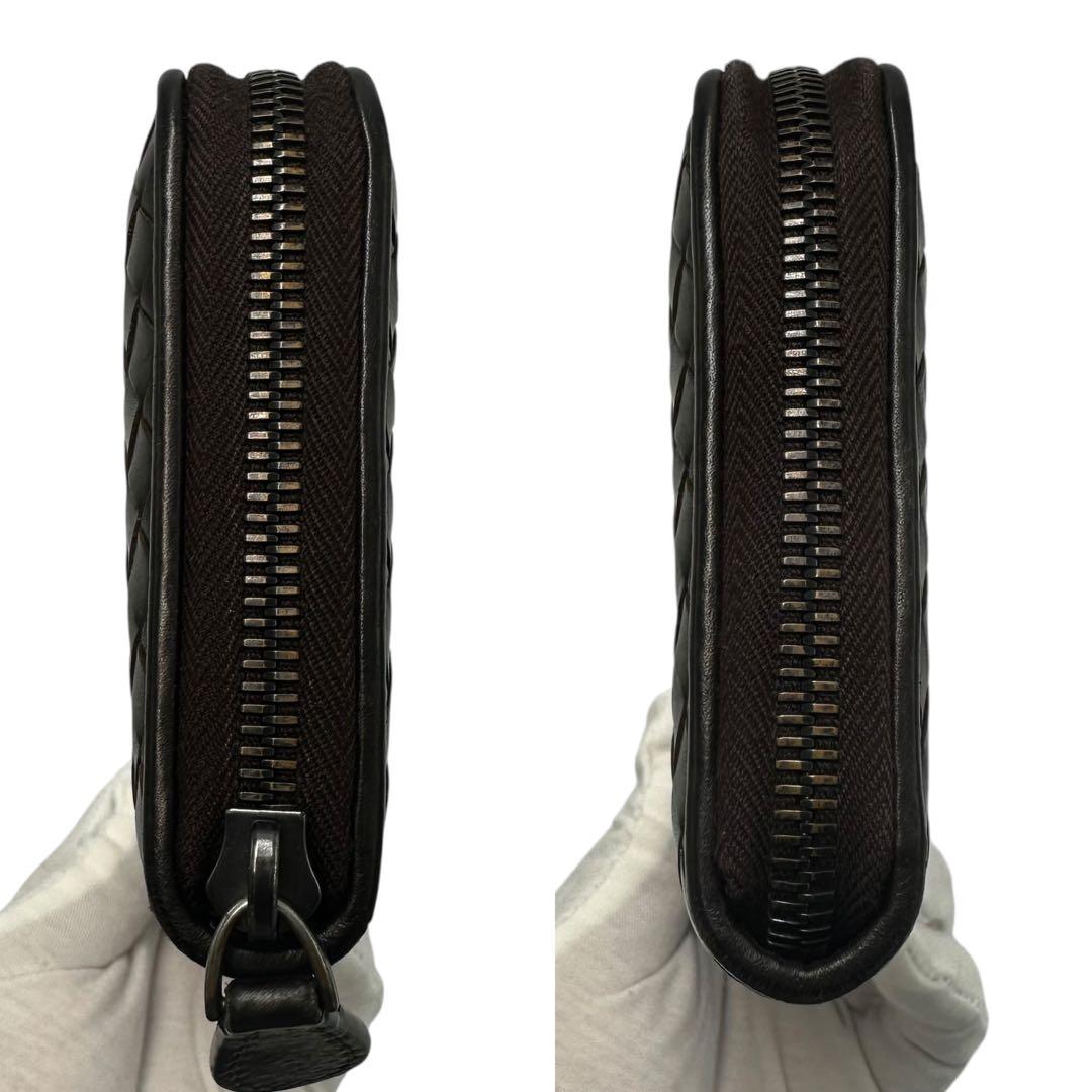 【美品】ボッテガヴェネタ 長財布 イントレチャート ラウンドファスナー ブラウン