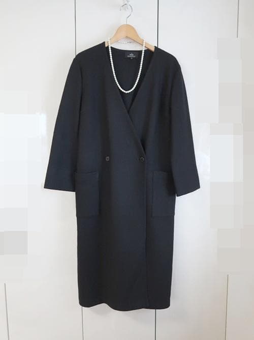 エラフ ノーカラーロングコート/ウール/カーディガン