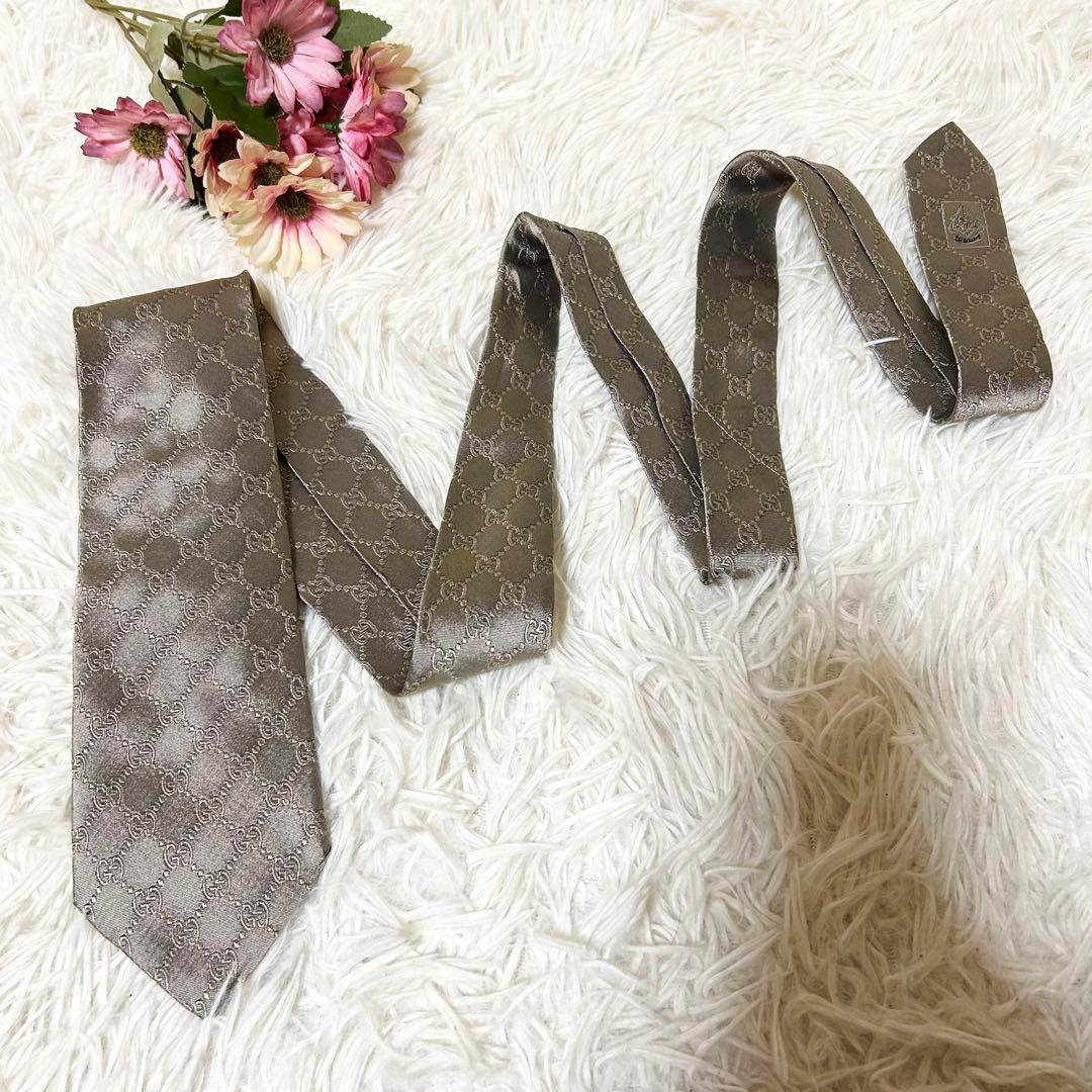 【美品】グッチ GG 総柄 シルク 100% ネクタイ 【クリーニング済】