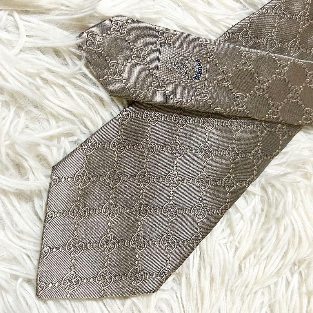 【美品】グッチ GG 総柄 シルク 100% ネクタイ 【クリーニング済】