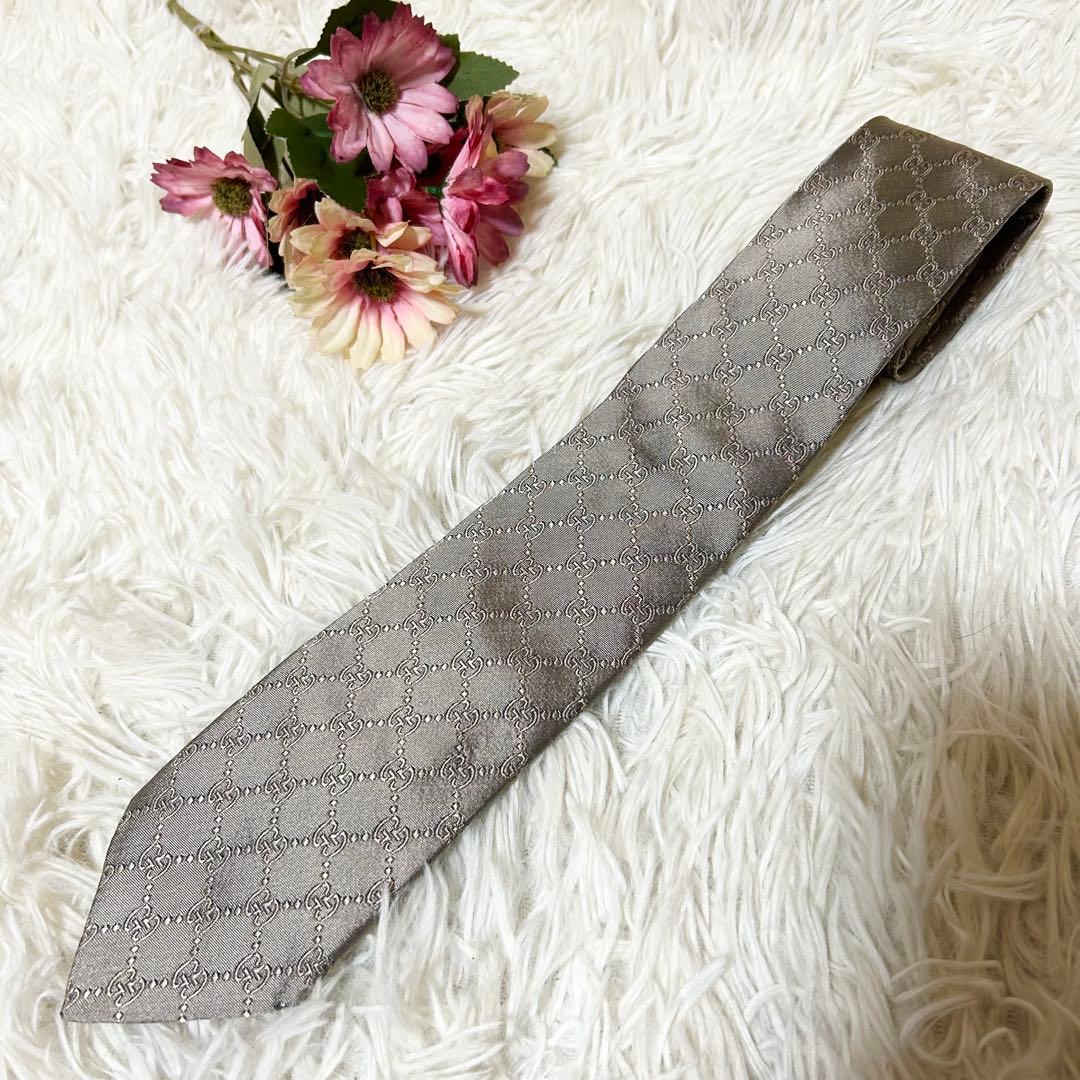【美品】グッチ GG 総柄 シルク 100% ネクタイ 【クリーニング済】