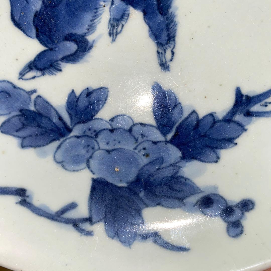 古染付　藍柿右衛門　唐獅子牡丹紋皿　江戸1670頃
