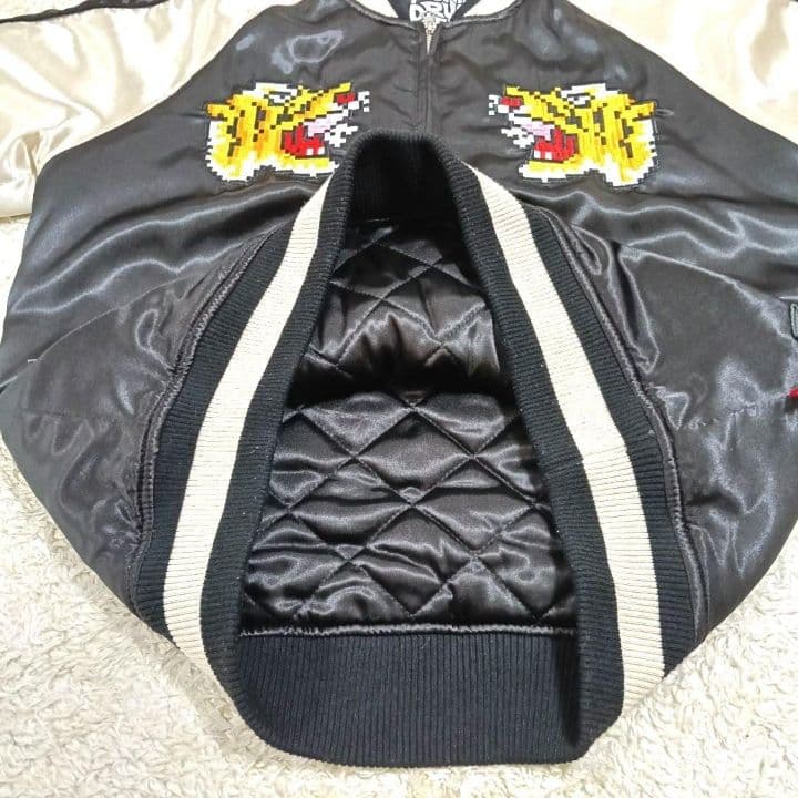 レア パンクドランカーズ スカジャン L 虎 富士山 刺繍 モザイク 黒