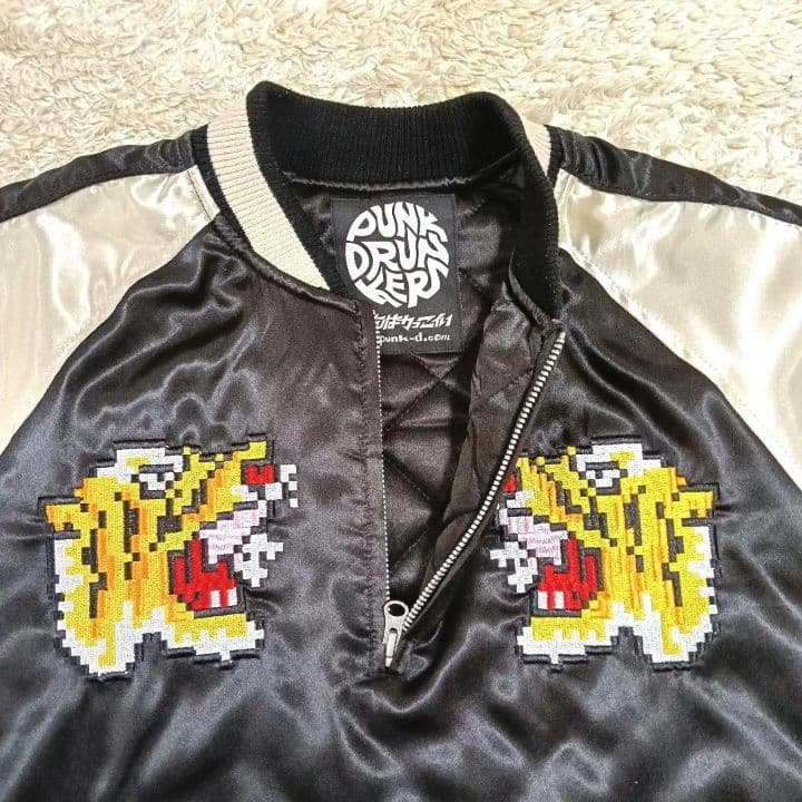 レア パンクドランカーズ スカジャン L 虎 富士山 刺繍 モザイク 黒