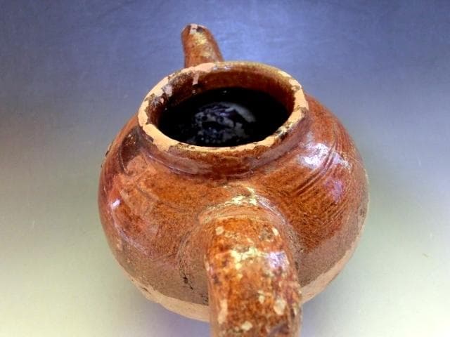 水注■唐黄釉 手付水注 水差し 水滴 飴釉 古いお茶道具 古美術 時代物 骨董■