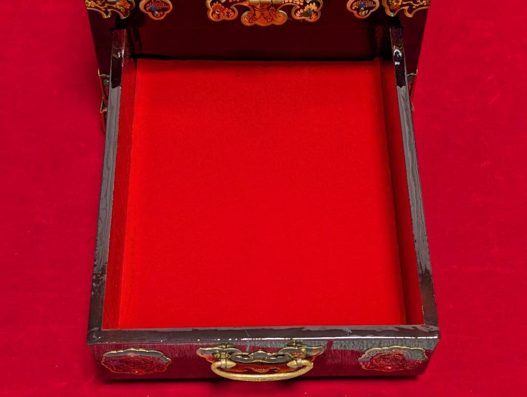 漆　小物入れ　宝石箱　ジュエリーボックス　鏡付　アンティーク　アジアン